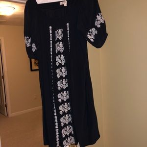 Navy dress with cream embroidery